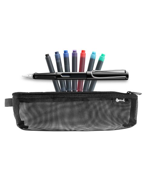 LAMY Back to School Kit - Fountain Pen with Assorted Refills & Pencil Case (Choose Colour)-Glossy Black