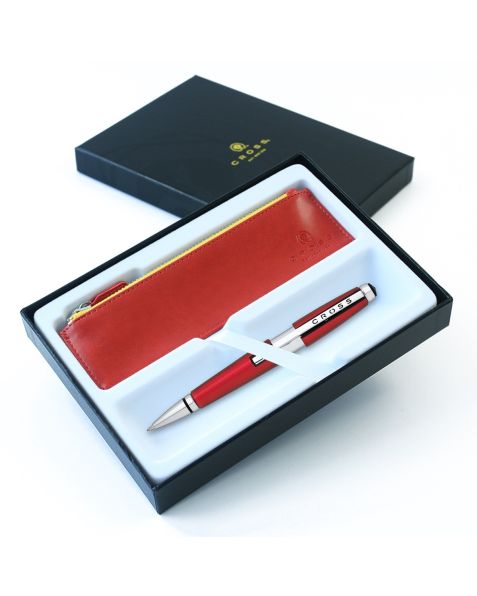 CROSS Edge Red Gel Ink Rollerball Pen with Chrome Plated Appointments - Luxury Gift Box & Accessory Pen Case