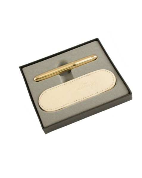 Fisher Space Pen Bullet BP – GOLD WITH BEIGE LEATHER PEN CASE IN PRESENTATION BOX