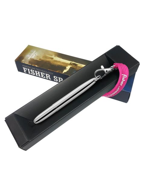 Fisher Space Pen Bullet BP – CHROME WITH D RING AND PINK FISHER LANYARD
