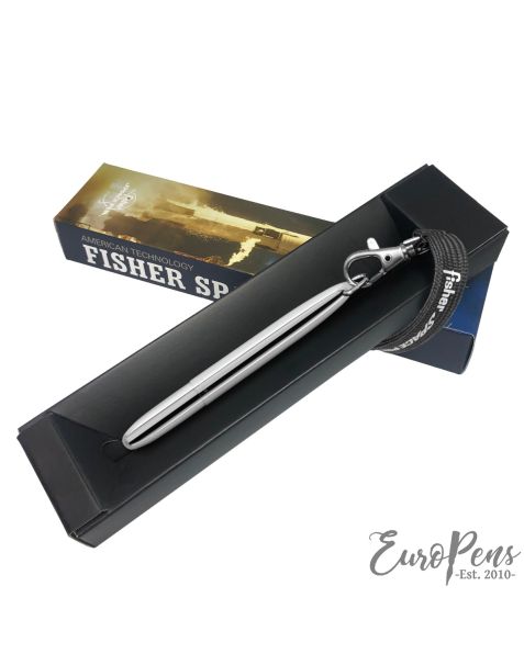 Fisher Bullet Space Pen - Ballpoint - Chrome with D Ring and Black Fisher Lanyard (400-JR/LBK)