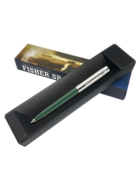 Fisher Apollo Cap-O-Matic Space Pen - Green Barrel With Chrome Cap