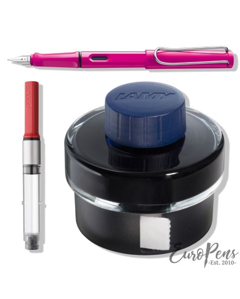 LAMY safari Fountain Pen - Pink (013) & T52 Ink (Blue) & Z28 Ink Converter - Bundle
