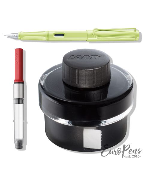LAMY safari Fountain Pen - Spring Green (0D0) & T52 Ink (Black) & Z28 Ink Converter - Bundle