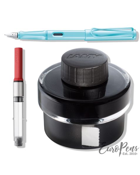 LAMY safari Fountain Pen - Aqua Sky (0D1) & T52 Ink (Black) & Z28 Ink Converter - Bundle