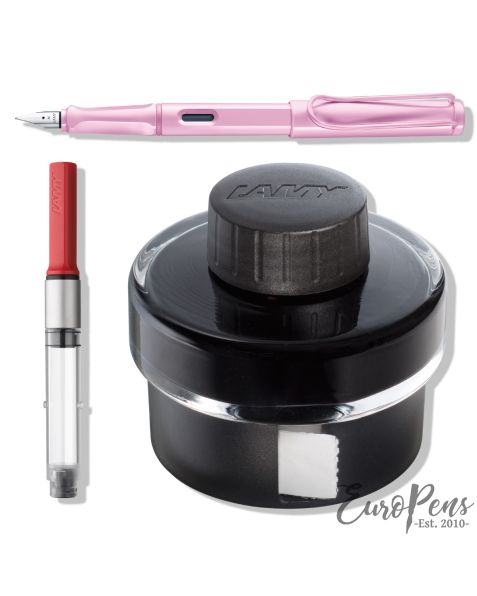 LAMY safari Fountain Pen - Light Rose (0D2) & T52 Ink (Black) & Z28 Ink Converter - Bundle