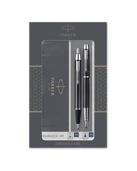 Parker IM Duo Gift Set - Ballpoint Pen & Fountain Pen, Gloss Black with Chrome Trim 