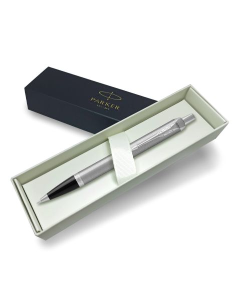 Parker IM Ballpoint Pen - Brushed Metal with chrome Trim