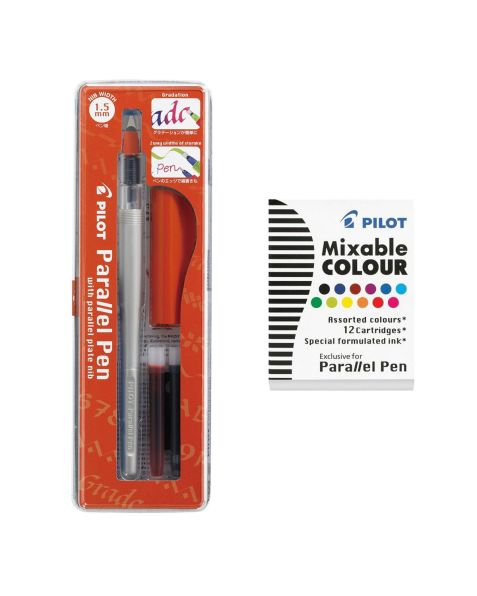 Pilot Parallel Pen - 1.5mm + Mixed Colour Ink Cartridges