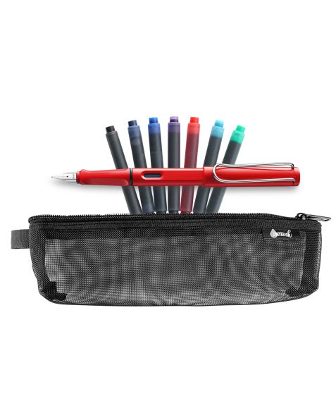 LAMY Back to School Kit - Fountain Pen with Assorted Refills & Pencil Case (Choose Colour)-Red