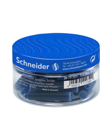 Schneider - Container Of 30 Ink Cartridges Royal Blue (6) - 6703