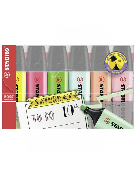 STABILO® Boss Original Highlighter Wallet: 3 fluorescent + 3 pastel colours